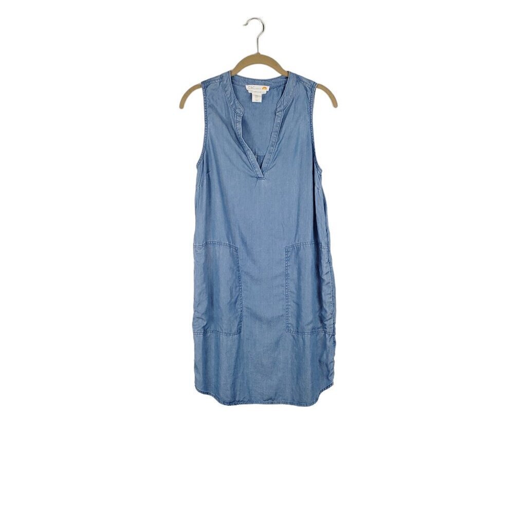 C&C California Sleeveless Shift Dress Blue Chambray Denim Lyocell Size Small